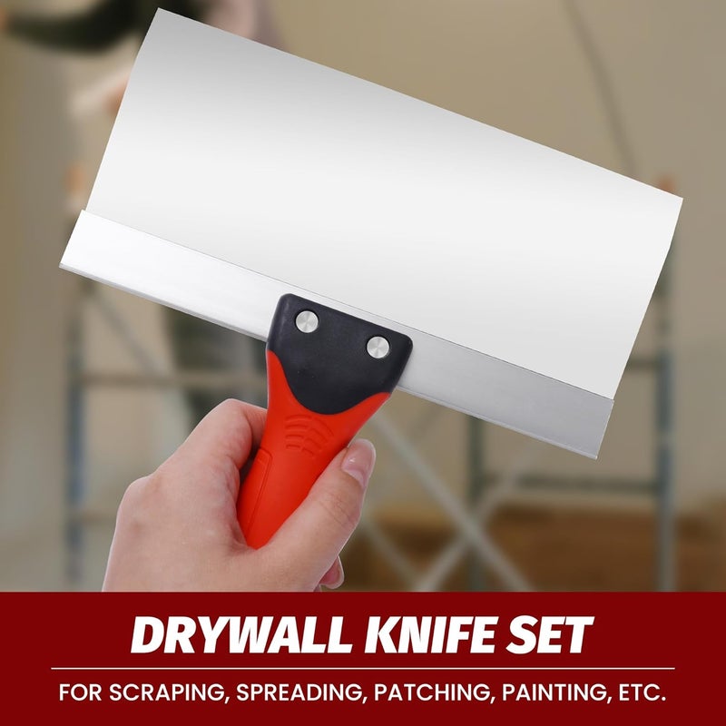 SUMED Drywall Taping Knife Stainless Steel, 3 PCS Taping Knives, 8"/10"/12" Premium Drywall Skimming Blades,Perfect Tool for Finishing and Patching - Image 5